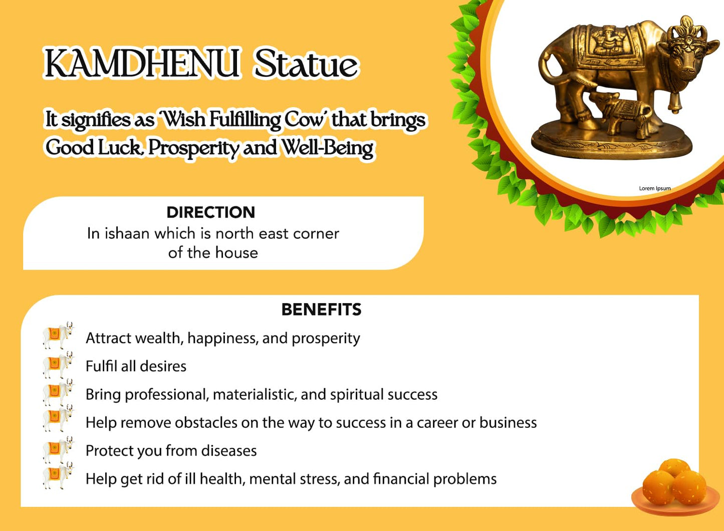 Ekhasa Kamdhenu Cow with Calf Idol - Home Pooja Decor