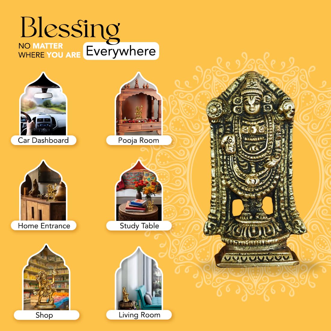 Ekhasa Brass Tirupati Balaji Idol - Car Dashboard Accessory