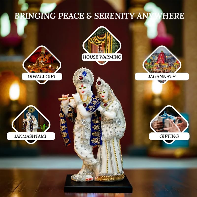 Ekhasa Zircon Studded Radha Krishna Statue - Spiritual Gift