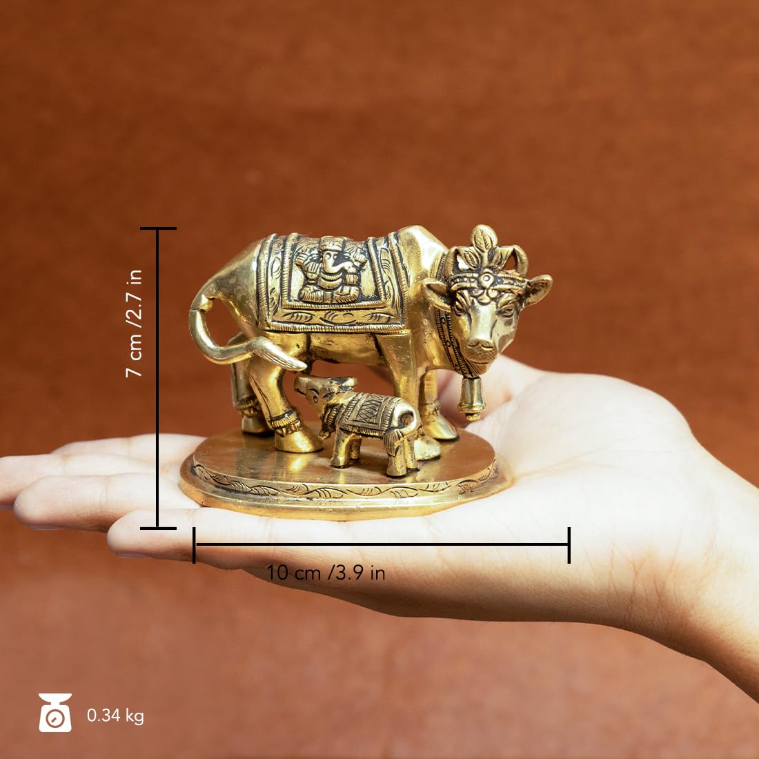 Ekhasa Brass Cow with Calf - Temples and Spiritual Spaces