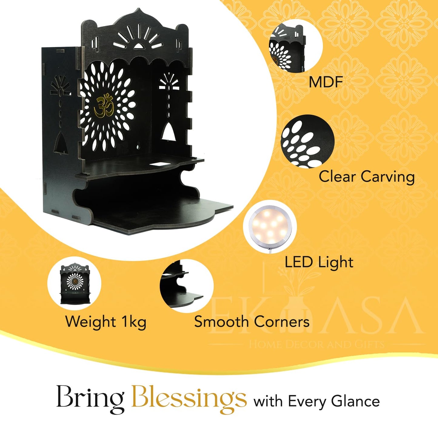 Ekhasa Wooden Pooja Mandir - Versatile wall mount