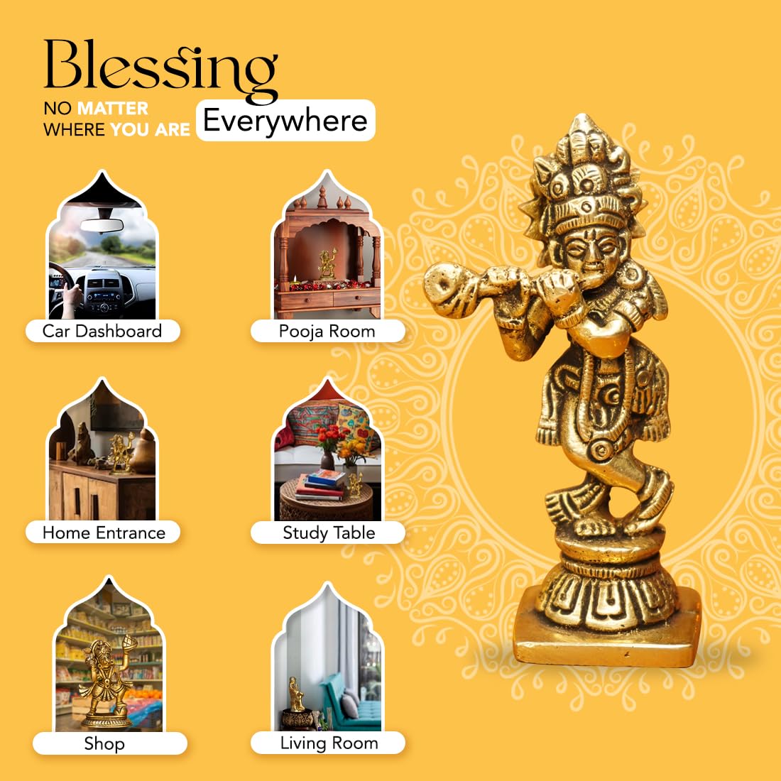 Ekhasa Brass Krishna Statue - Office Desk