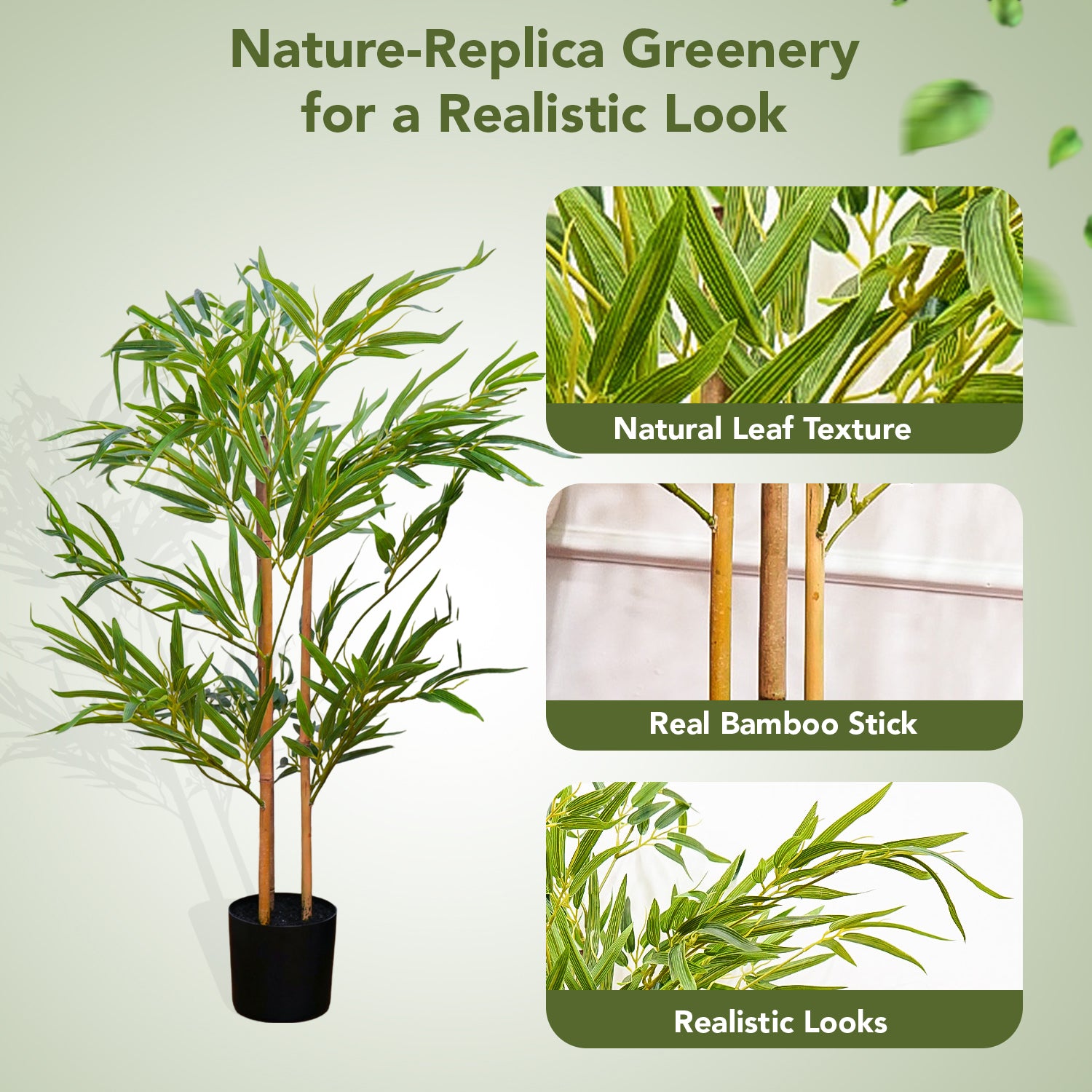 Bamboo Artificial Plant with Pot for Home & Office Decor