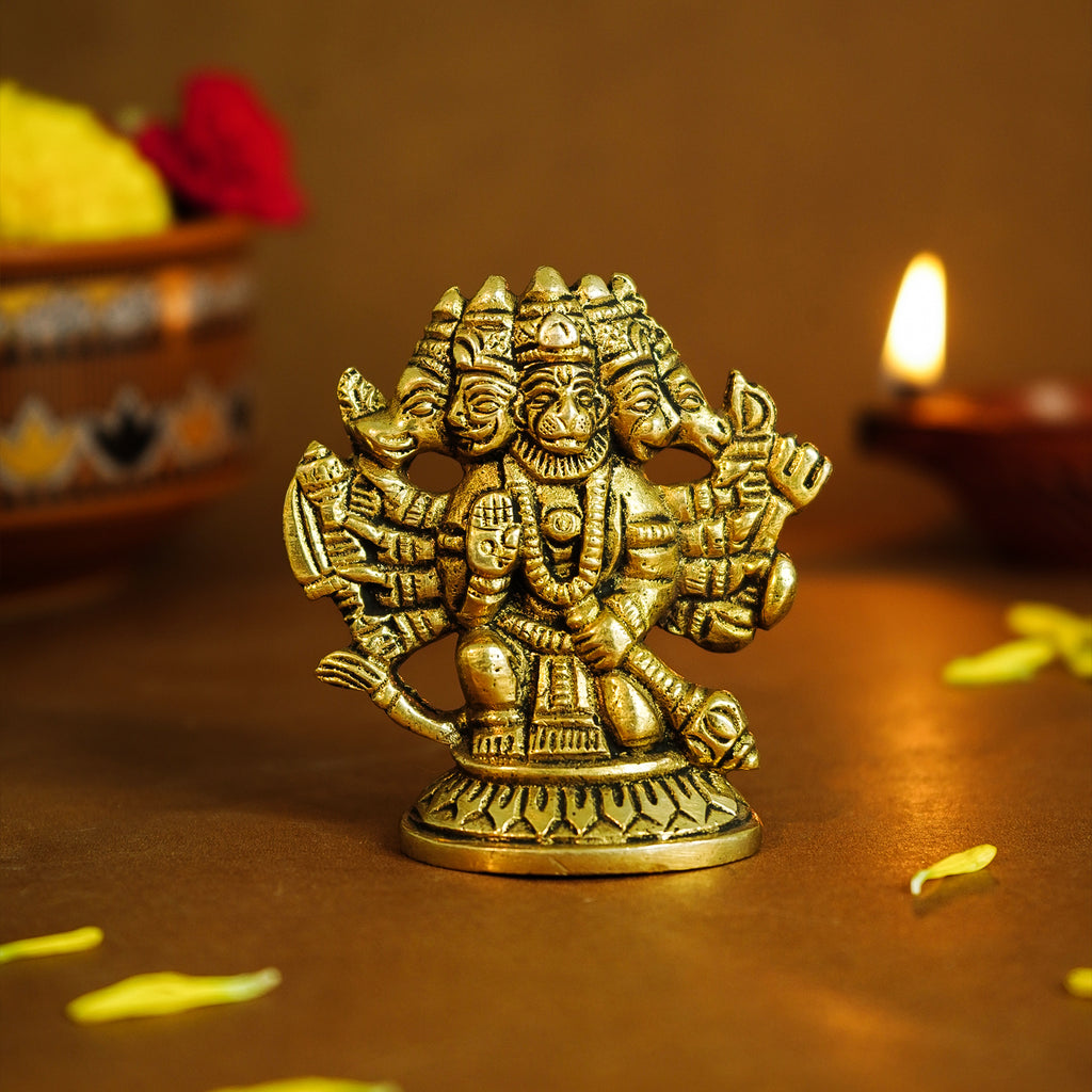 Brass Panchmukhi Hanuman Idol for Pooja & Home Decor