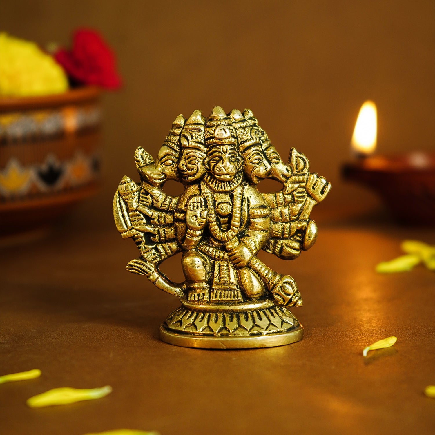 Brass Panchmukhi Hanuman Idol for Pooja & Home Decor