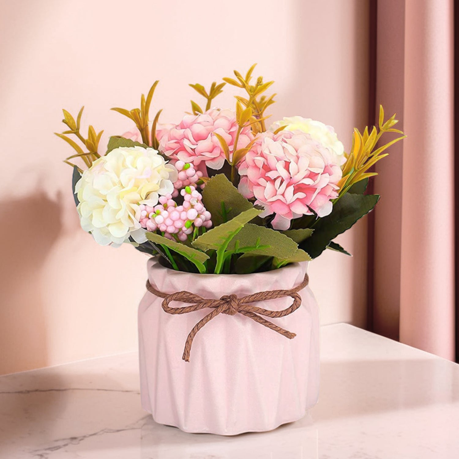 Chrysanthemum Artificial Flowers with Ceramic Vase for Home Decor , Office & Table Decoration