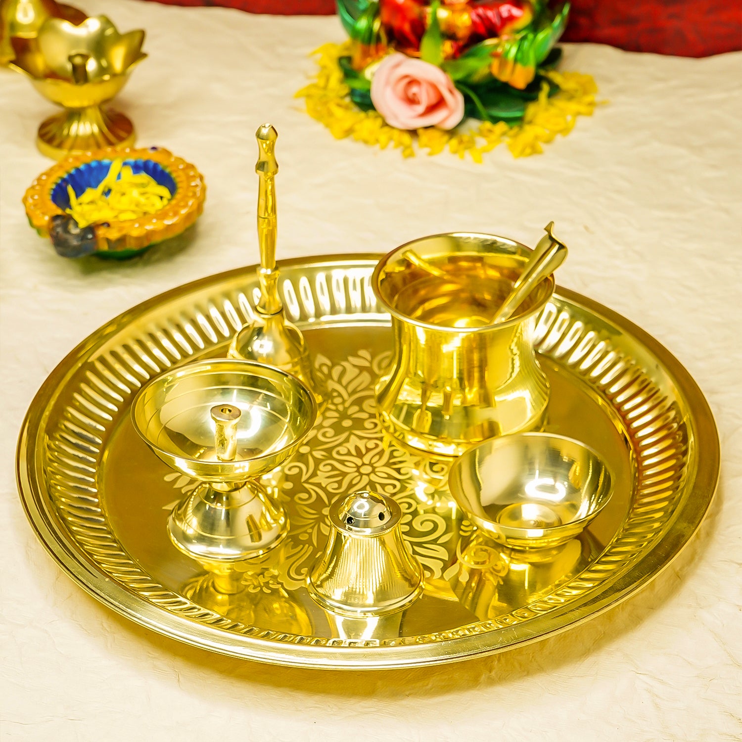 Brass Pooja Thali Set for Festival, Home & Temple