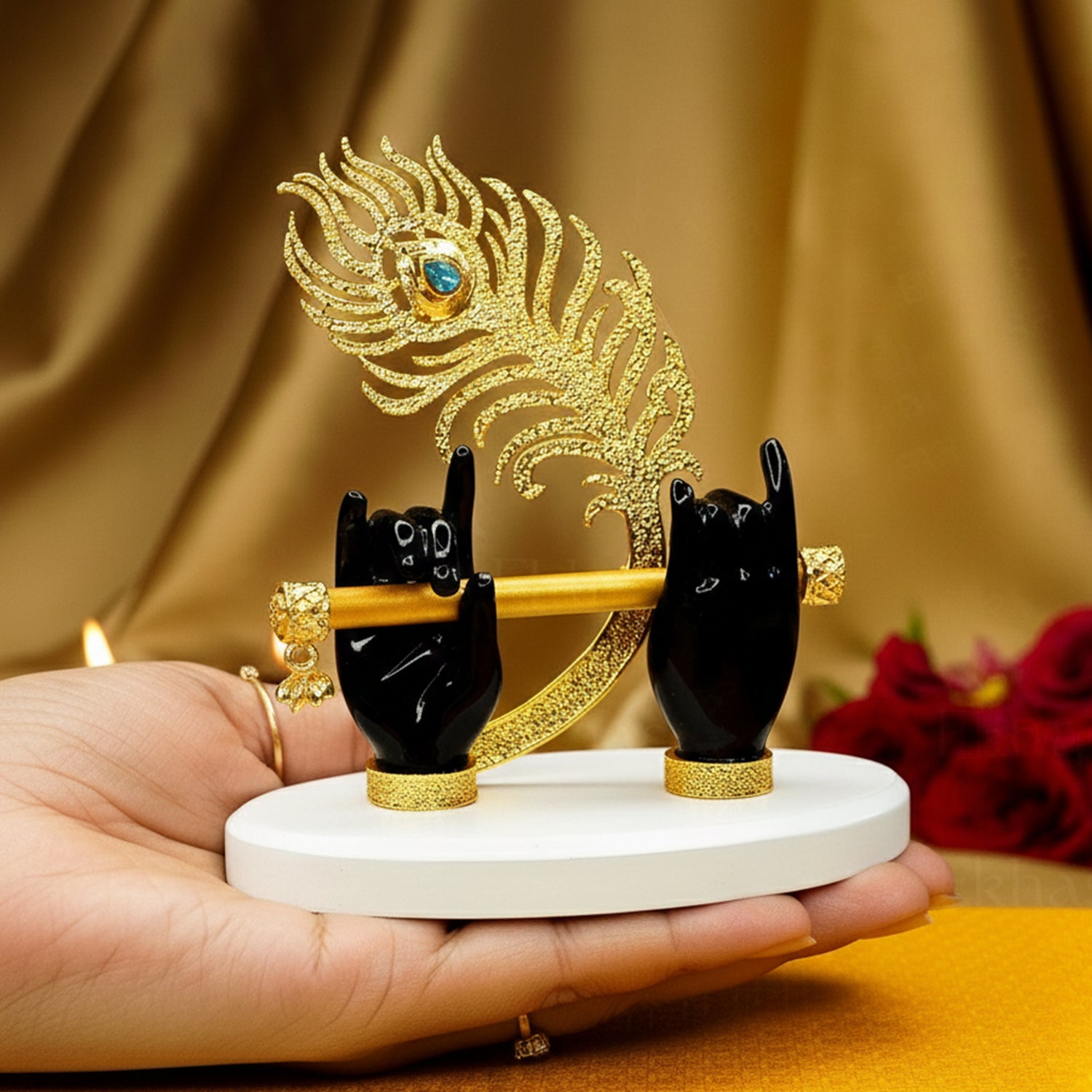 Resin Lord Krishna Hands with Flute Idol for Home Decor & Gifting