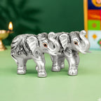 999 Pure Silver Plated Elephant Pair Showpiece with Gift Box for Housewarming, Wedding & Gifting