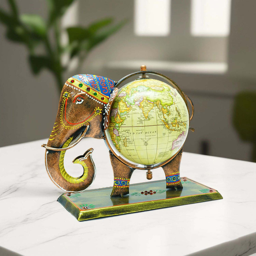 Metal Elephant Globe Showpiece for Office Desk & Home Decor