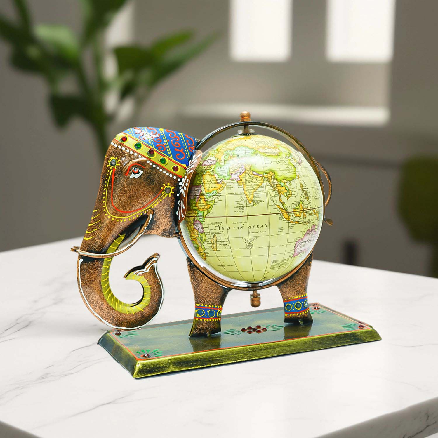 Metal Elephant Globe Showpiece for Office Desk & Home Decor