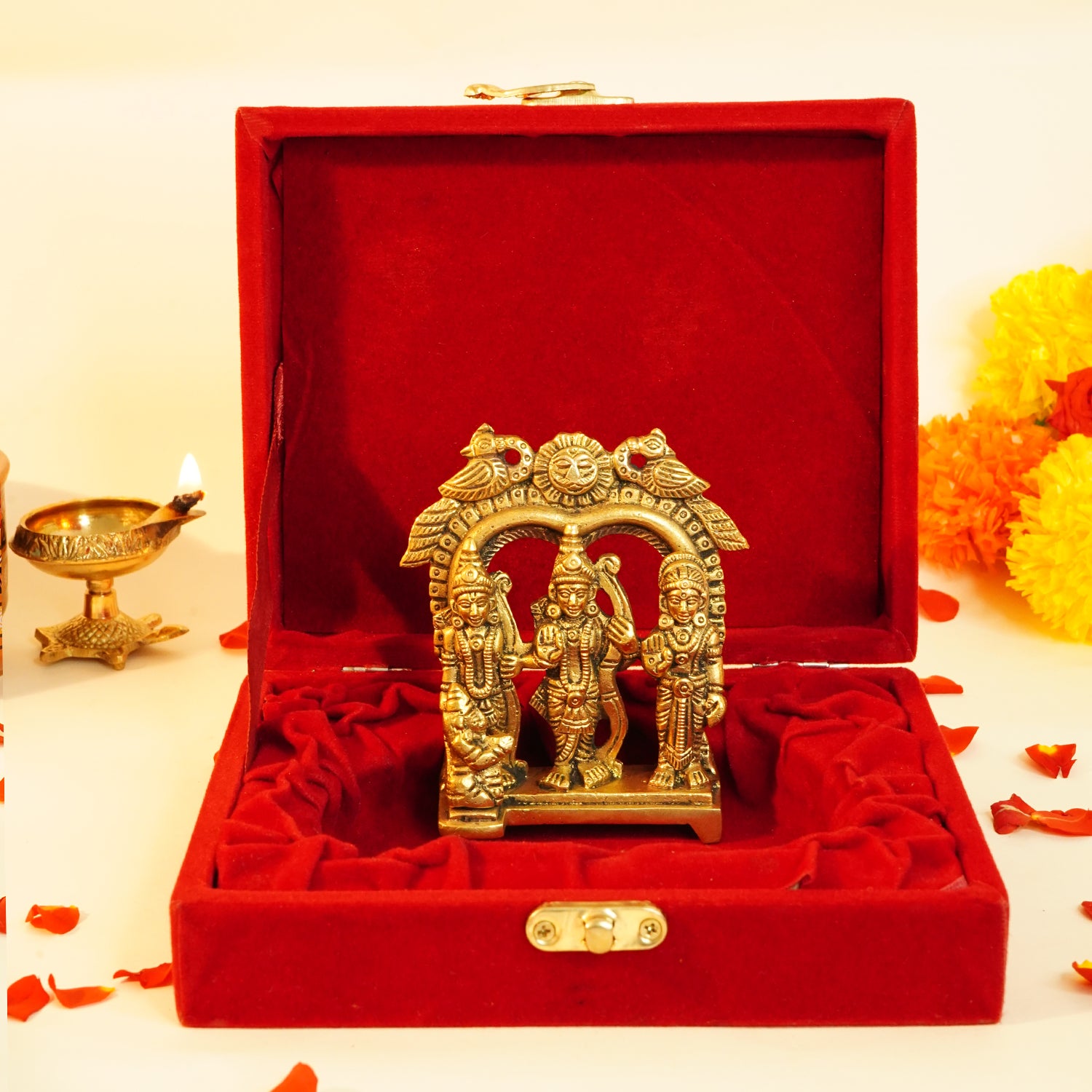 Brass Ram Darbar Murti Idol with Velvet Gift Box for Housewarming, Wedding & Gifting