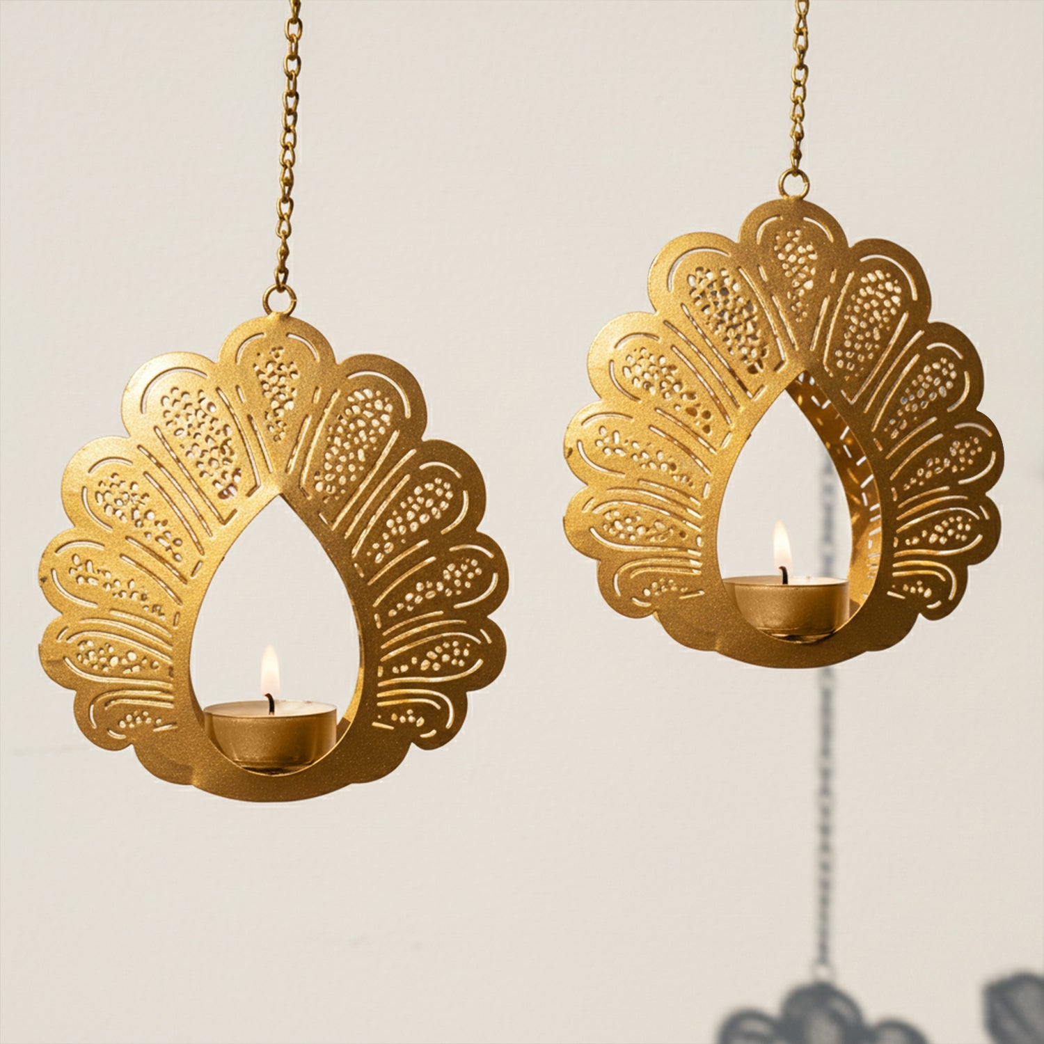 Peacock Design Hanging Tealight Candle Holder for Home Decor(Set of 2)