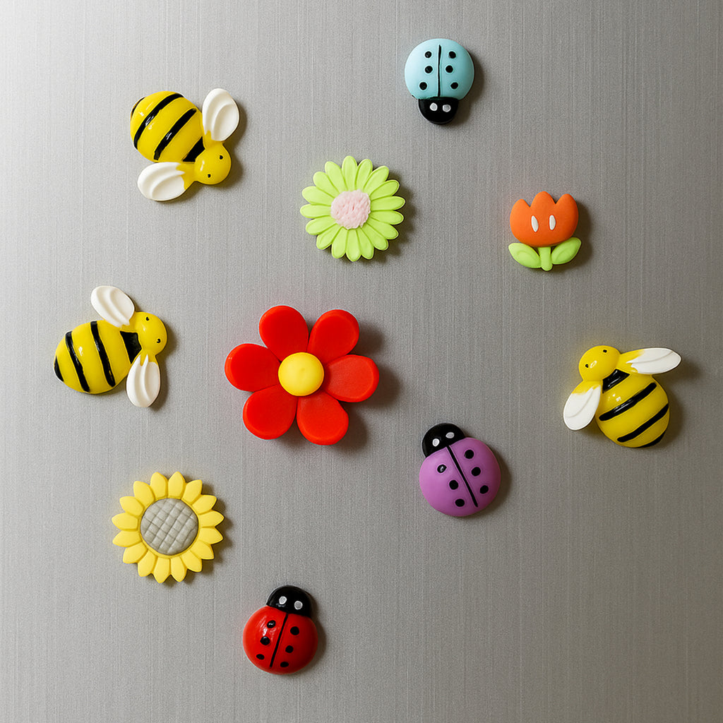 Floral Bees Fridge Magnet Set of 10 for Home & Kitchen Decor