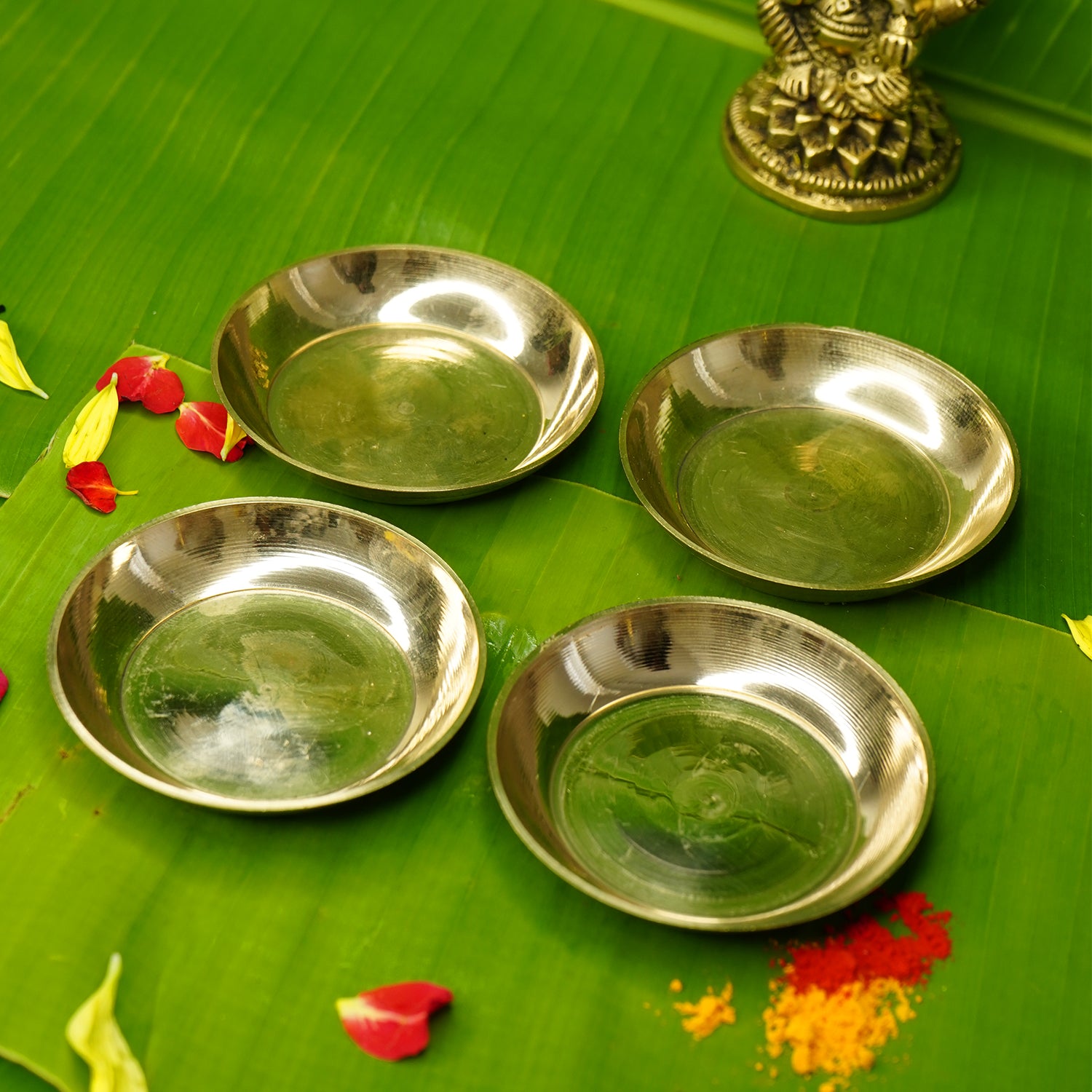 Brass Small Pooja Thali Set of 4 for Pooja, Home & Temple
