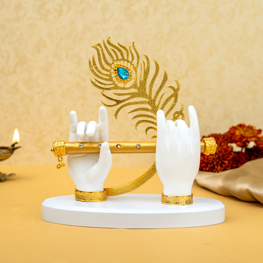 Resin Lord Krishna Hands with Flute Idol for Home Decor & Gifting (Large)
