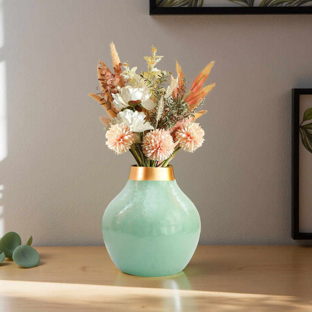 Aqua Green Metal Flower Vase for Home Decor & Table Decoration