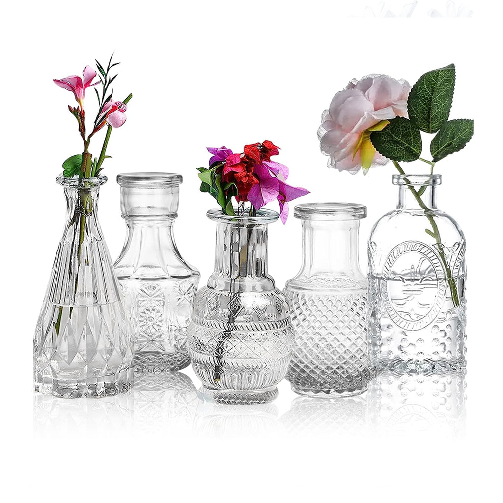 Glass Bud Vases Flower Pots Set of 5 for Home Decor