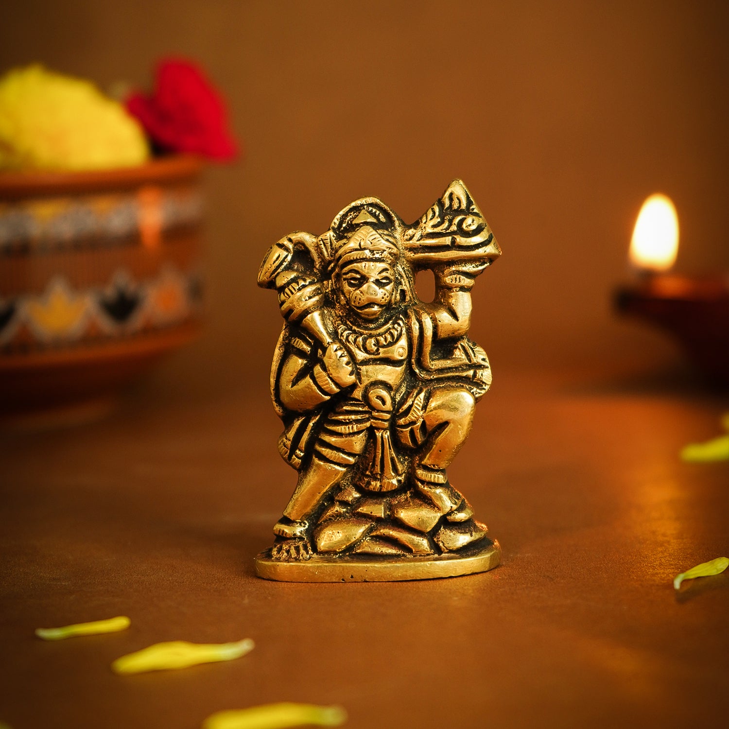 Brass Hanuman Idol for Car Dashboard, Office Desk & Home Decor ( Size - 6cm)