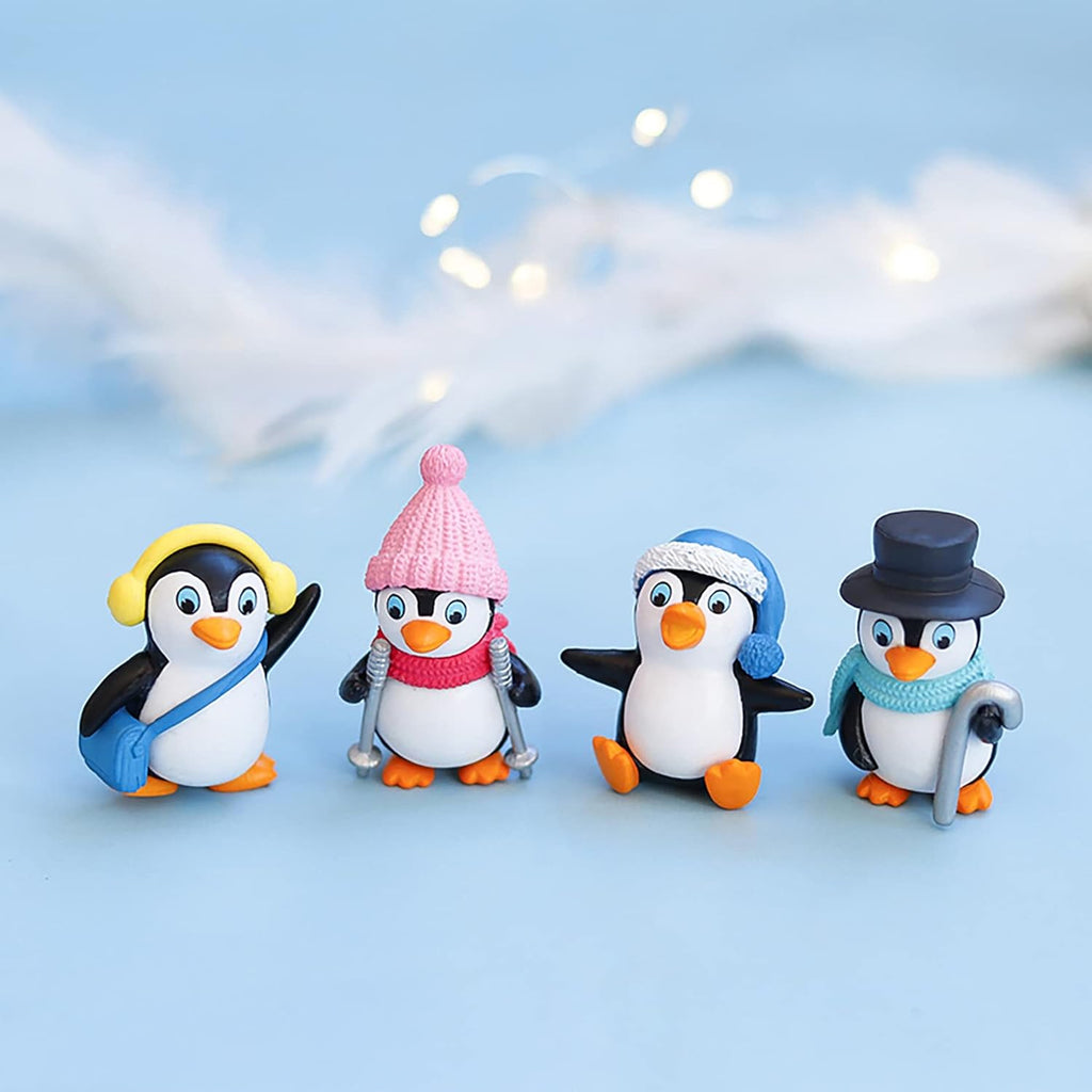 Penguin Miniature Toy Set of 4 for Car Dashboard, Office Desk & Home Decor