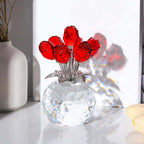 Crystal Red Rose Showpiece with Vase for Home Decor, Office & Table Decoration