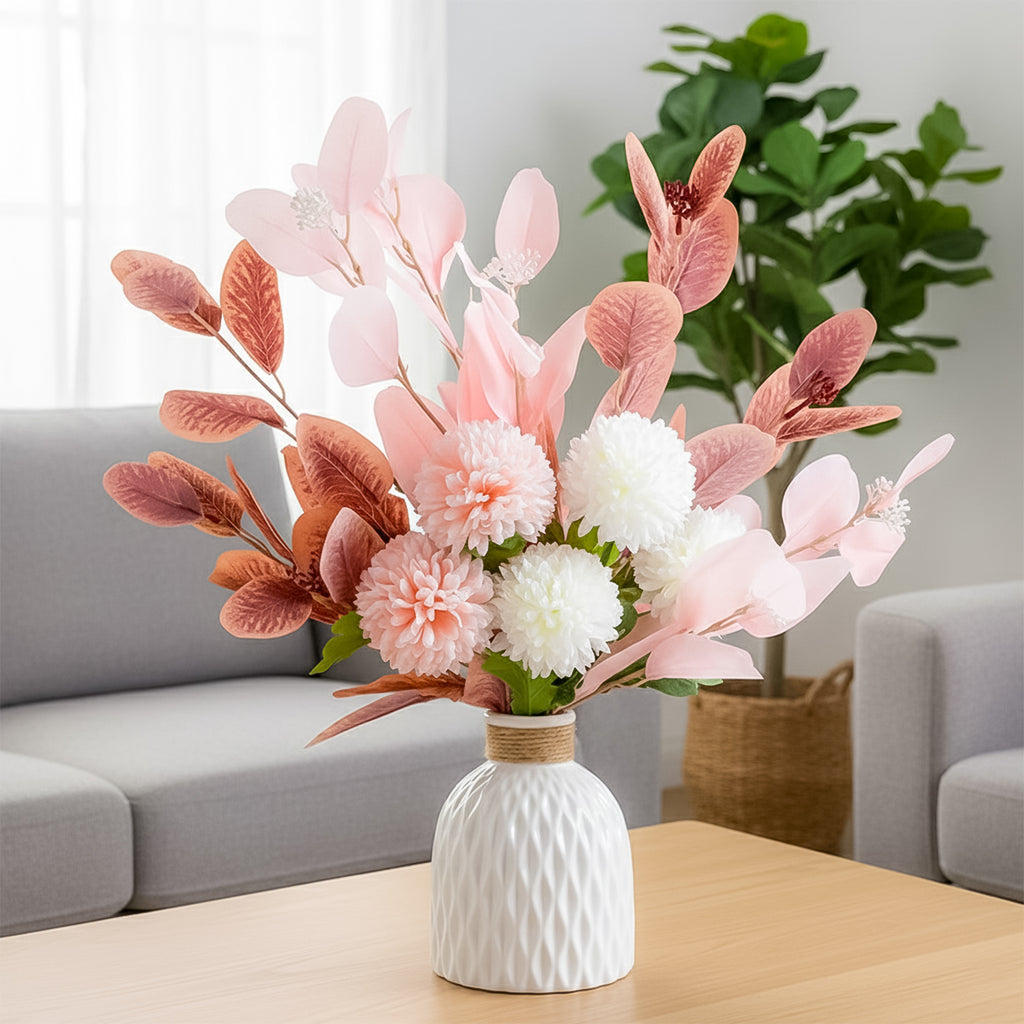 Ceramic Artificial Flowers with Vase for Home Decor & Gifting