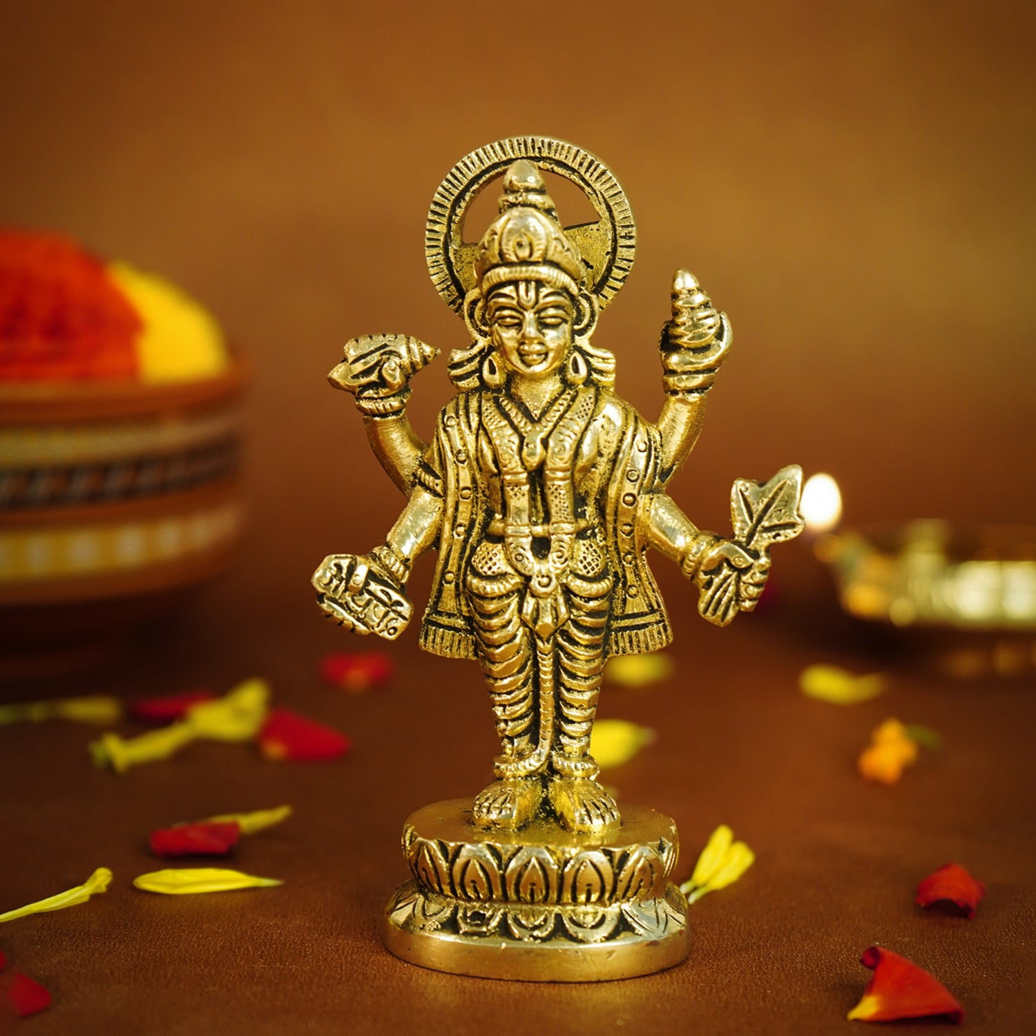 Pure Brass Dhanvantari Murti Idol for Pooja Room, Home Decor & Gifting