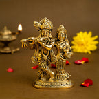Brass Radha Krishna Idol (Size: 10.6 cm) for Pooja Room, Home Decor & Spiritual Gifting