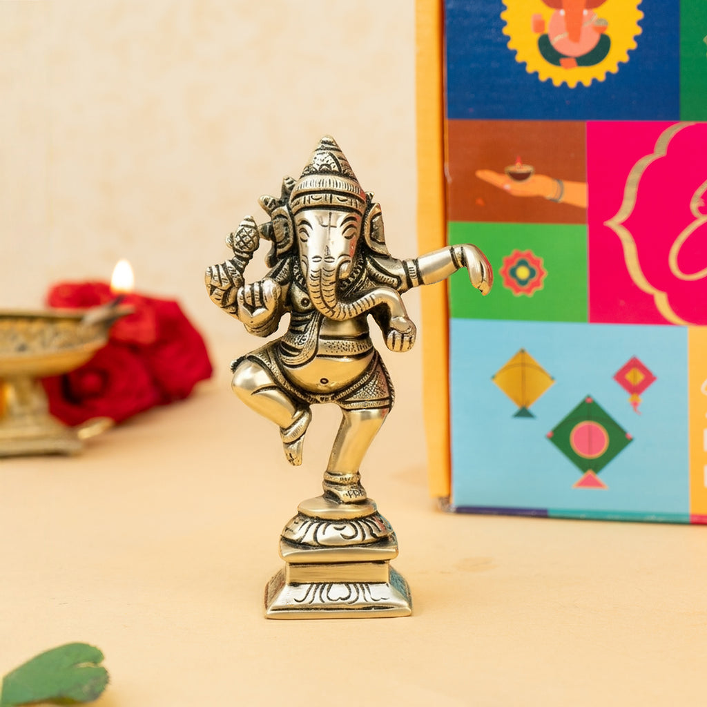 Brass Ganesha Idol with Gift Box for Housewarming, Wedding & Gifting