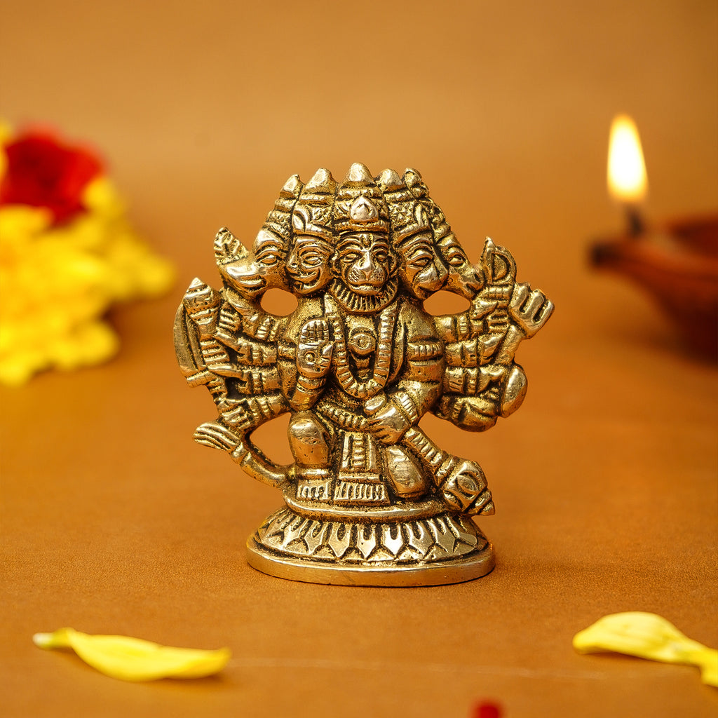 Brass Panchmukhi Hanuman Idol for Pooja & Home Decor