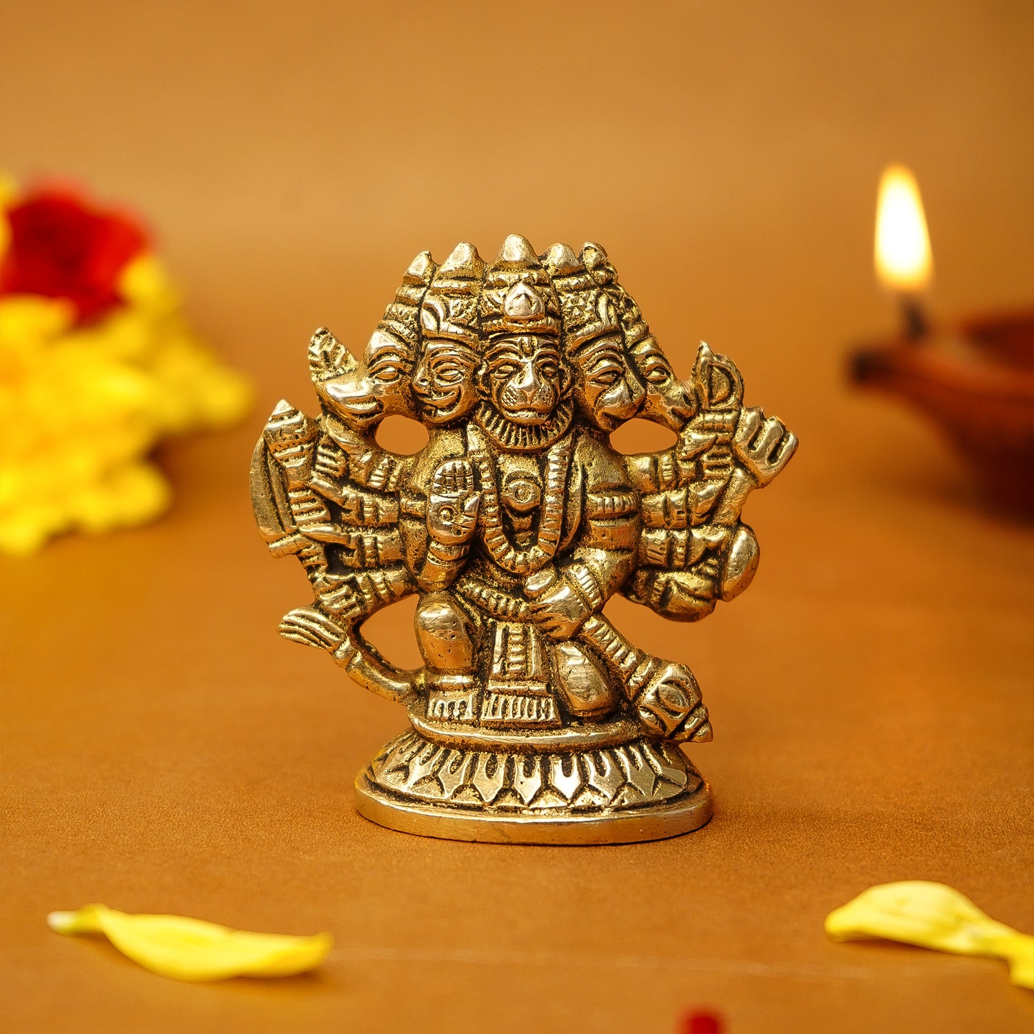 Brass Panchmukhi Hanuman Idol for Pooja & Home Decor