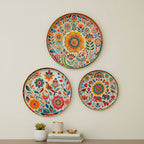 Floral Art Metal Wall Hanging Plates Set of 3 for Living Room & Home Decor