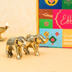 Brass Elephant Showpiece Pair with Gift Box for Housewarming, Wedding & Gifting