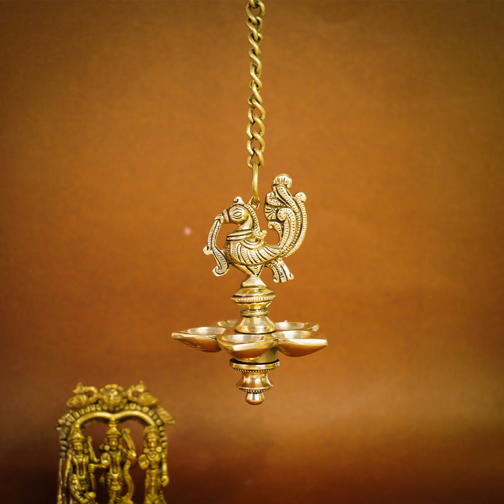 Brass Peacock Hanging Diya for Puja & Home Decor