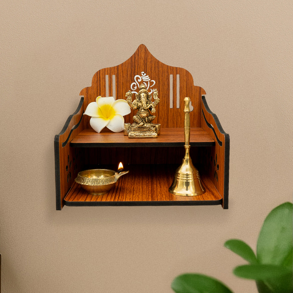 Wooden Wall Mounted Temple with Bells for Puja , Office & Home Decor