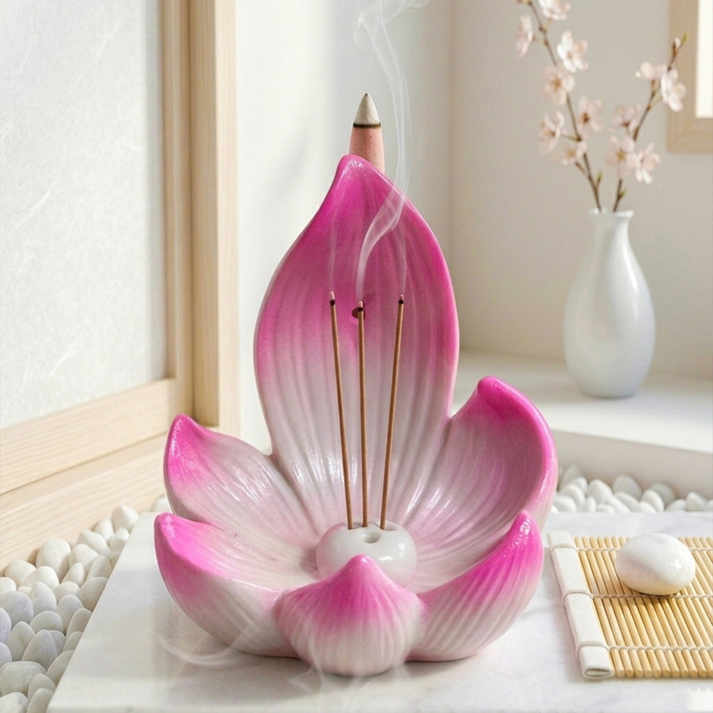 Lotus Incense Stick Holder with Ash Catcher for Home Decor & Pooja