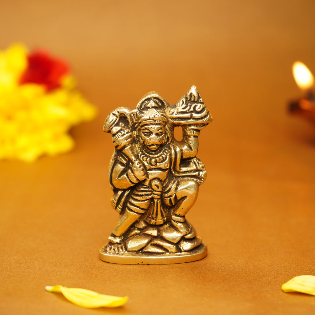 Brass Hanuman Idol for Car Dashboard, Office Desk & Home Decor ( Size - 6cm)
