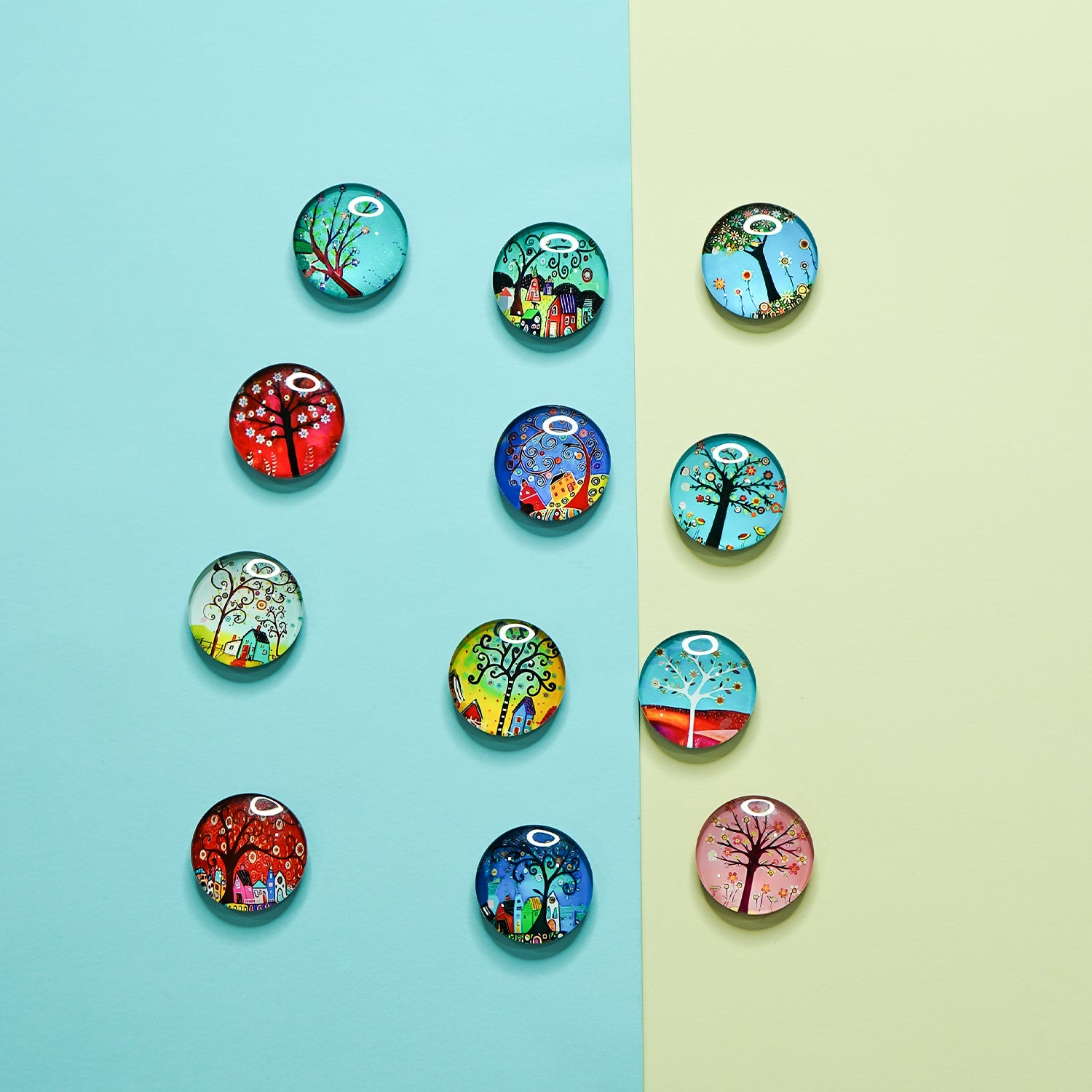 Multicolor Tree of Life Glass Fridge Magnets for Home & Kitchen Decor