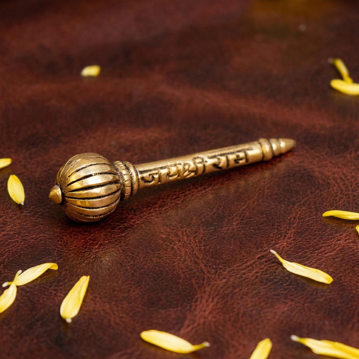 Brass Hanuman Ji Gada with Jai Shree Ram Engraving for Pooja & Car Dashboard