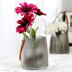 Glass Flower Vase with Leather Handle for Home Decor & Table Decoration