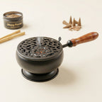Metal Dhoop Dani with Wooden Handle for Pooja, Meditation & Home Temple Rituals