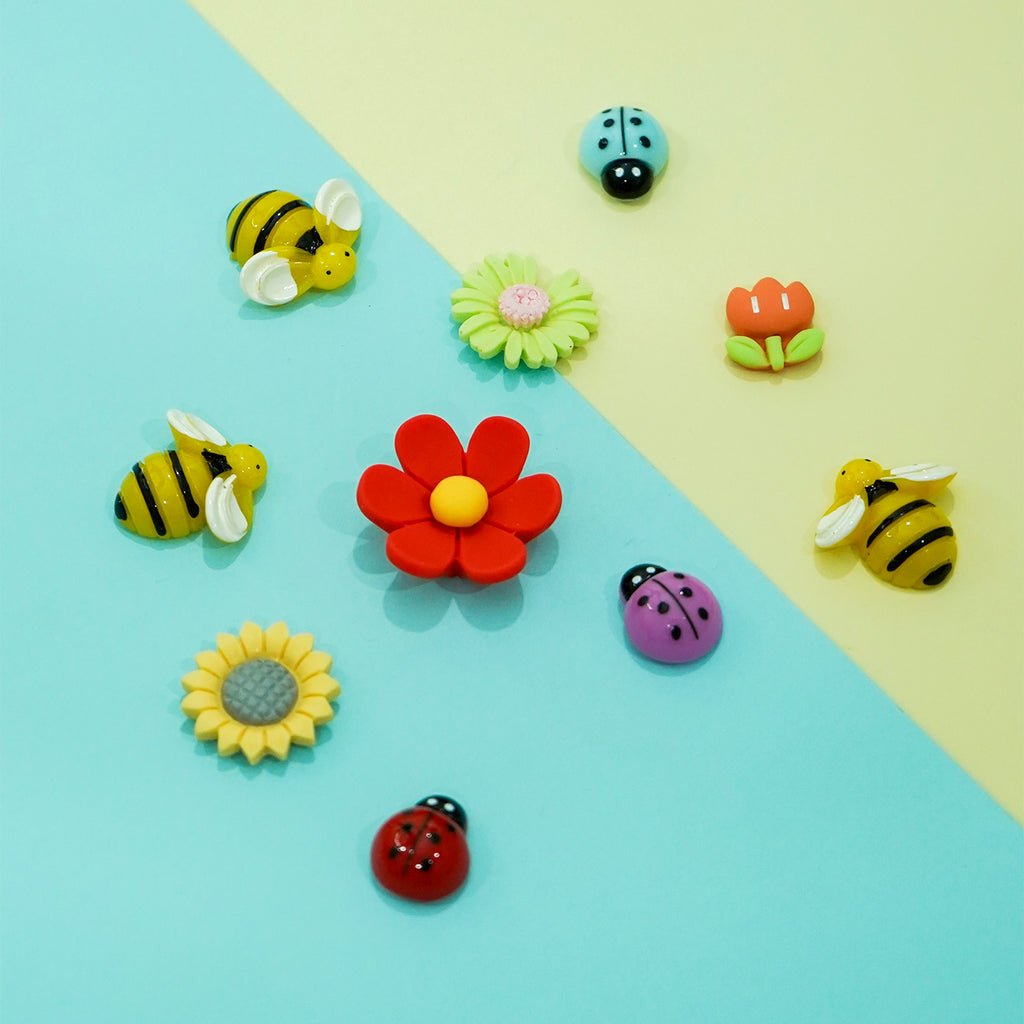 Floral Bees Fridge Magnet Set of 10 for Home & Kitchen Decor