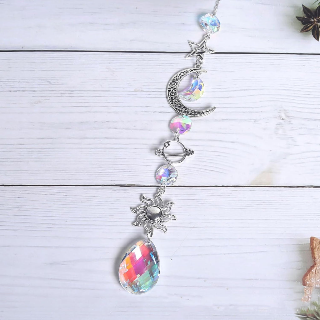 Crystal Sun Catcher Hanging with Metal Pendants for Home Decor, Car Dashboard & Gifting