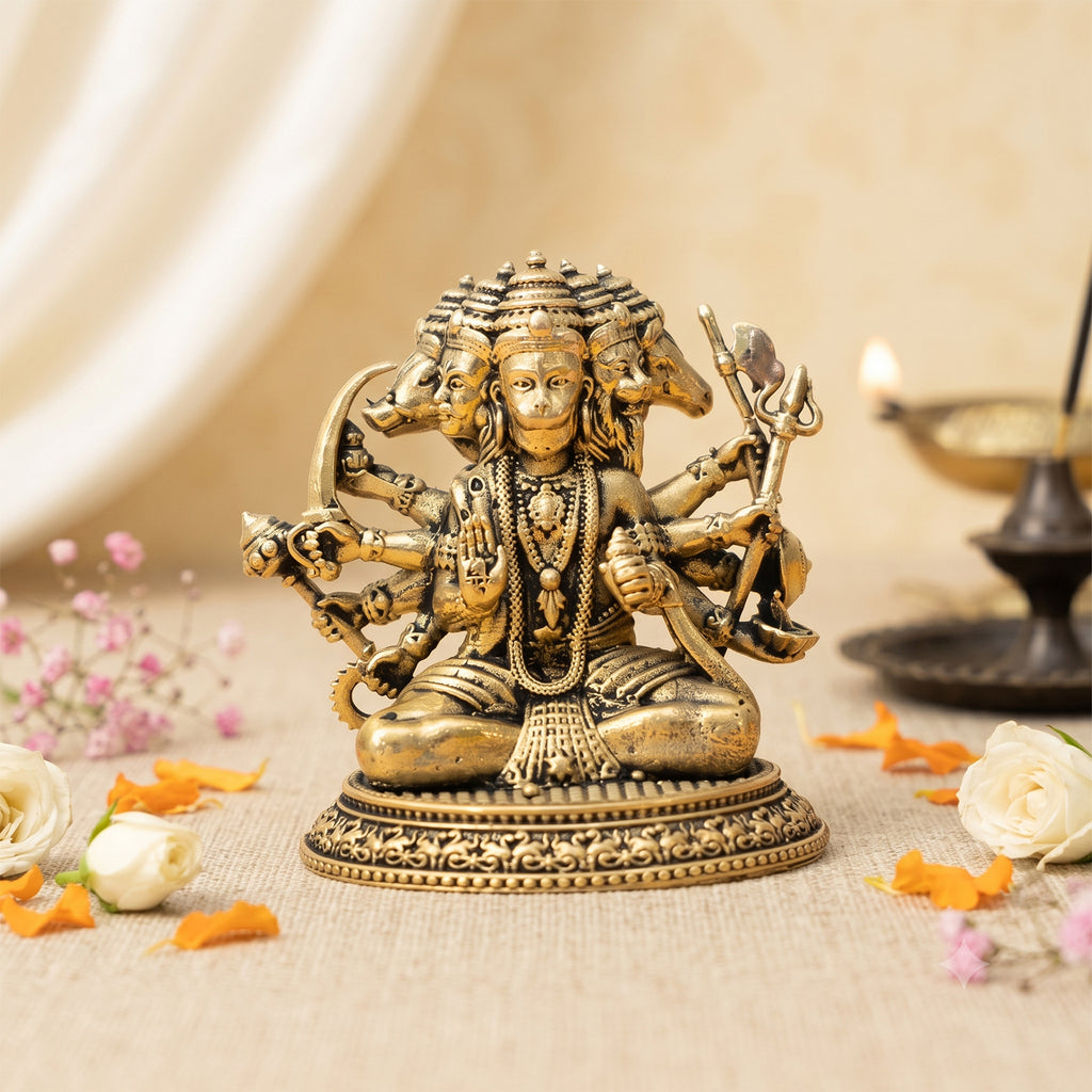 Brass Panchmukhi Hanuman Idol for Pooja & Home Decor