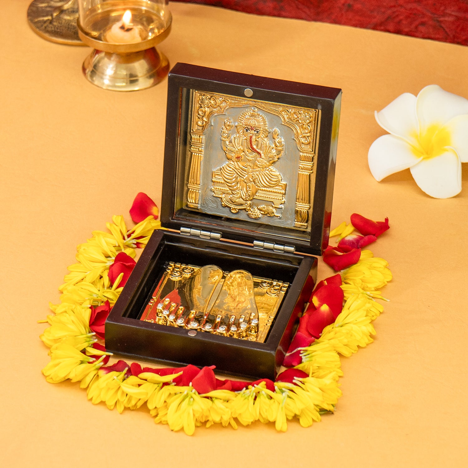 Ganesha 24K Gold Plated Photo Frame Pocket Temple for Home & Spiritual Gifting