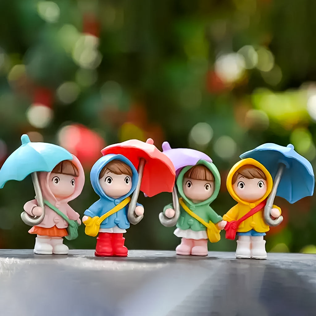 Rainy Day Miniature Showpiece Set of 4 for Home Decor, Office Desk & Gifting