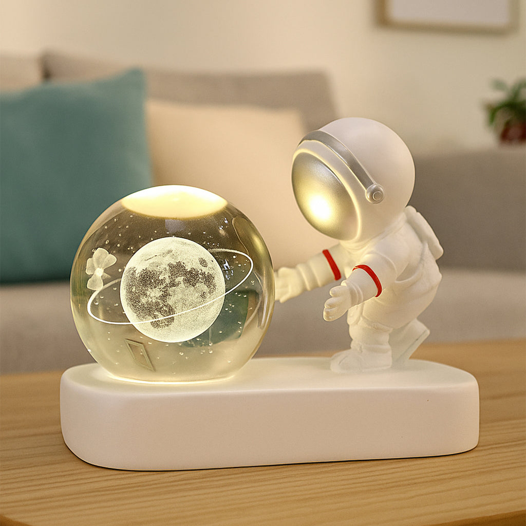 Astronaut Crystal Ball Night Lamp Showpiece for Bedroom and Desk Decor
