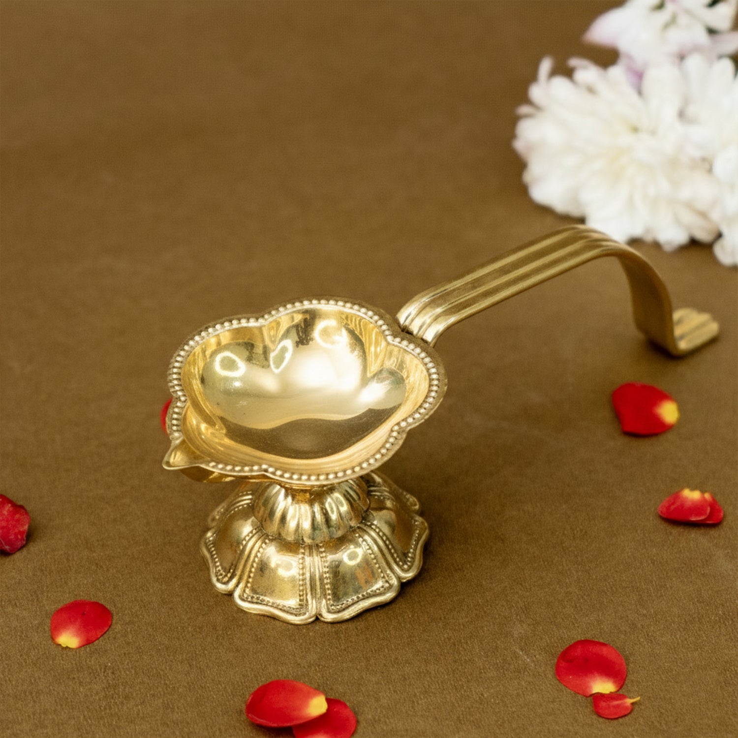 Brass Aarti Diya with Stand for Pooja & Temple Rituals