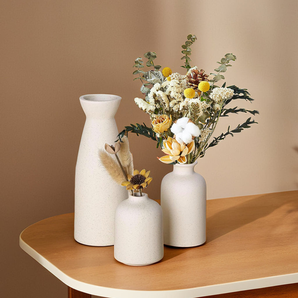 Ceramic White Flower Vase Set of 3 for Home Decor, Office Decor & Gifting