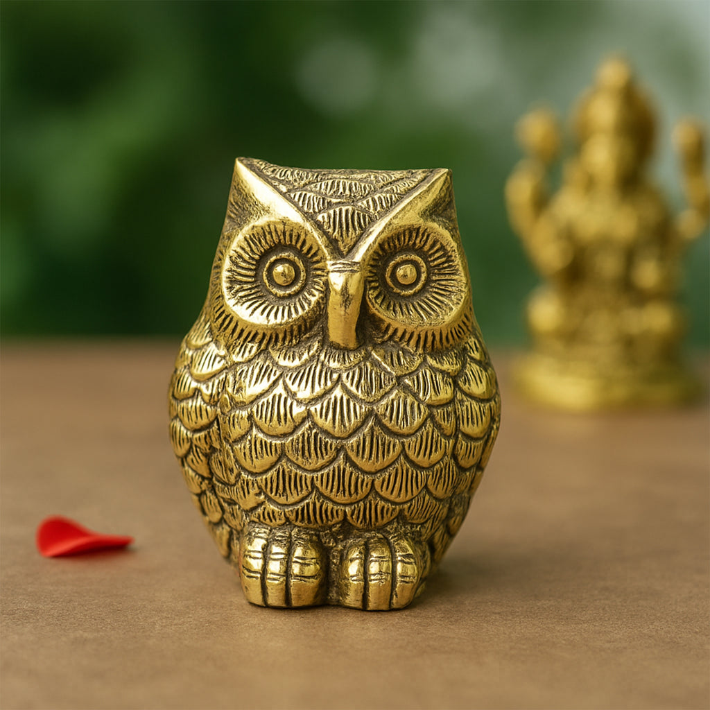 Brass Owl Showpiece for Home Decor, Office Decor & Vastu Display